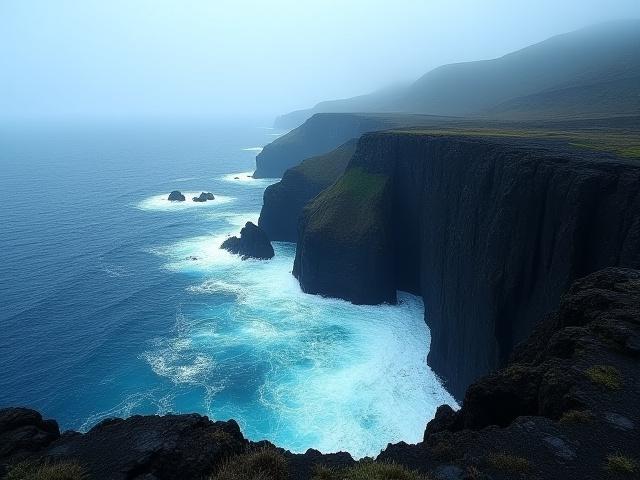 Rugged coastline of the Azores under a dramatic sky